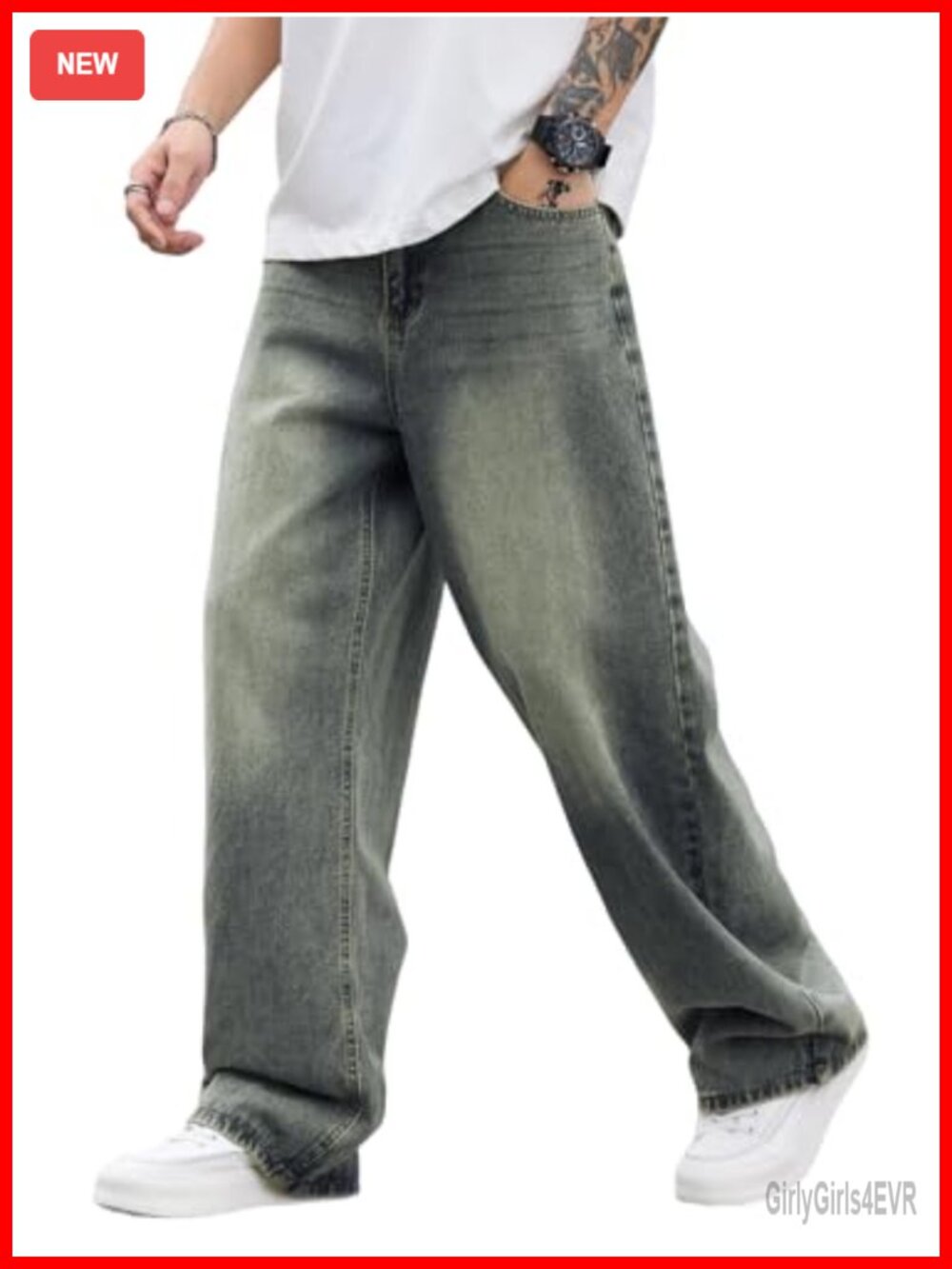 Mens Baggy Wide Leg Pleated Denim Jeans Loose Fit Streetwear Y2K